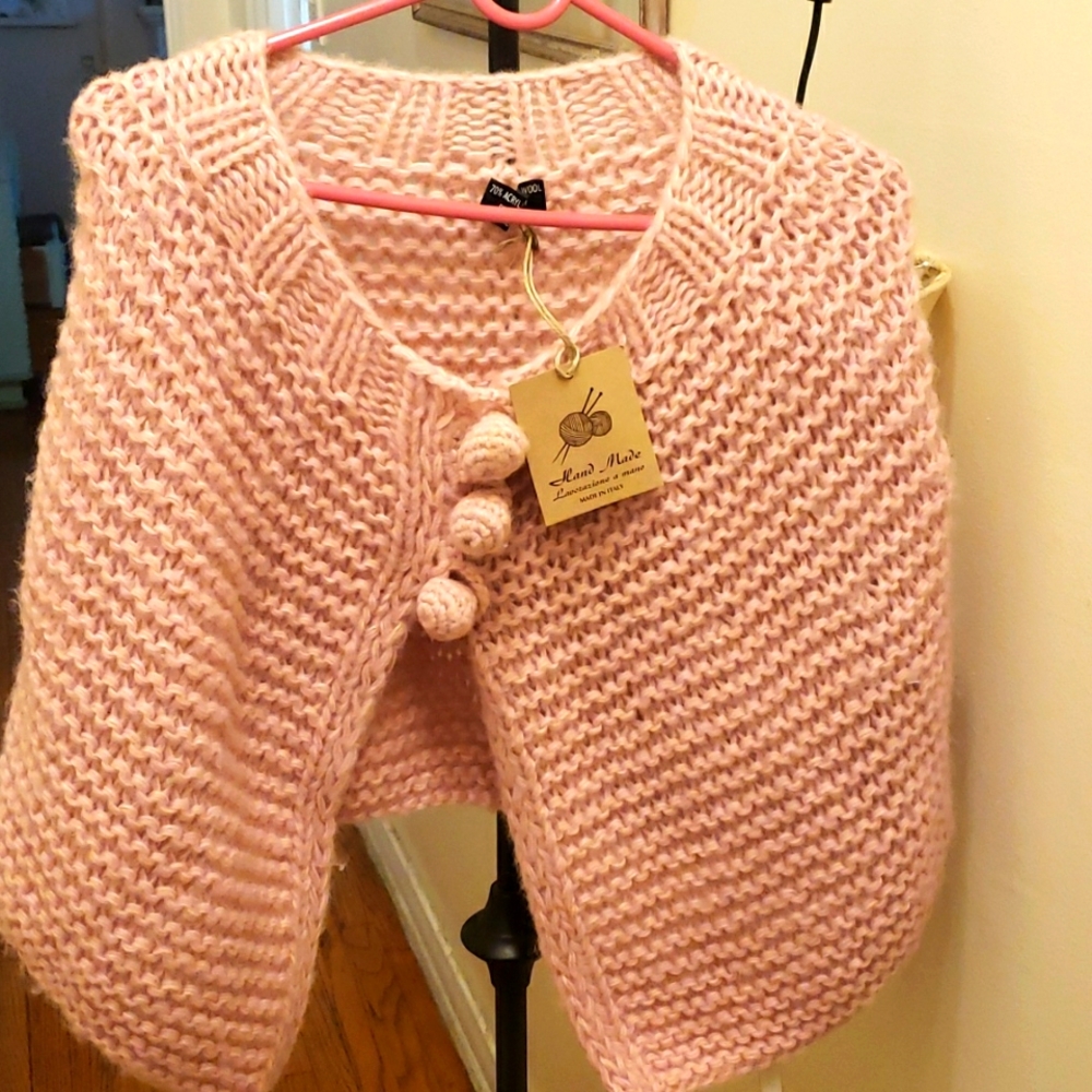 Handmade vintage inspired chunky pink knit cape/wrap/shrug